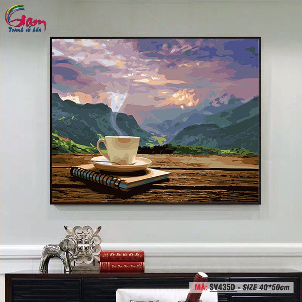 Tranh tô màu theo số Gam tách cà phê sớm SV4350