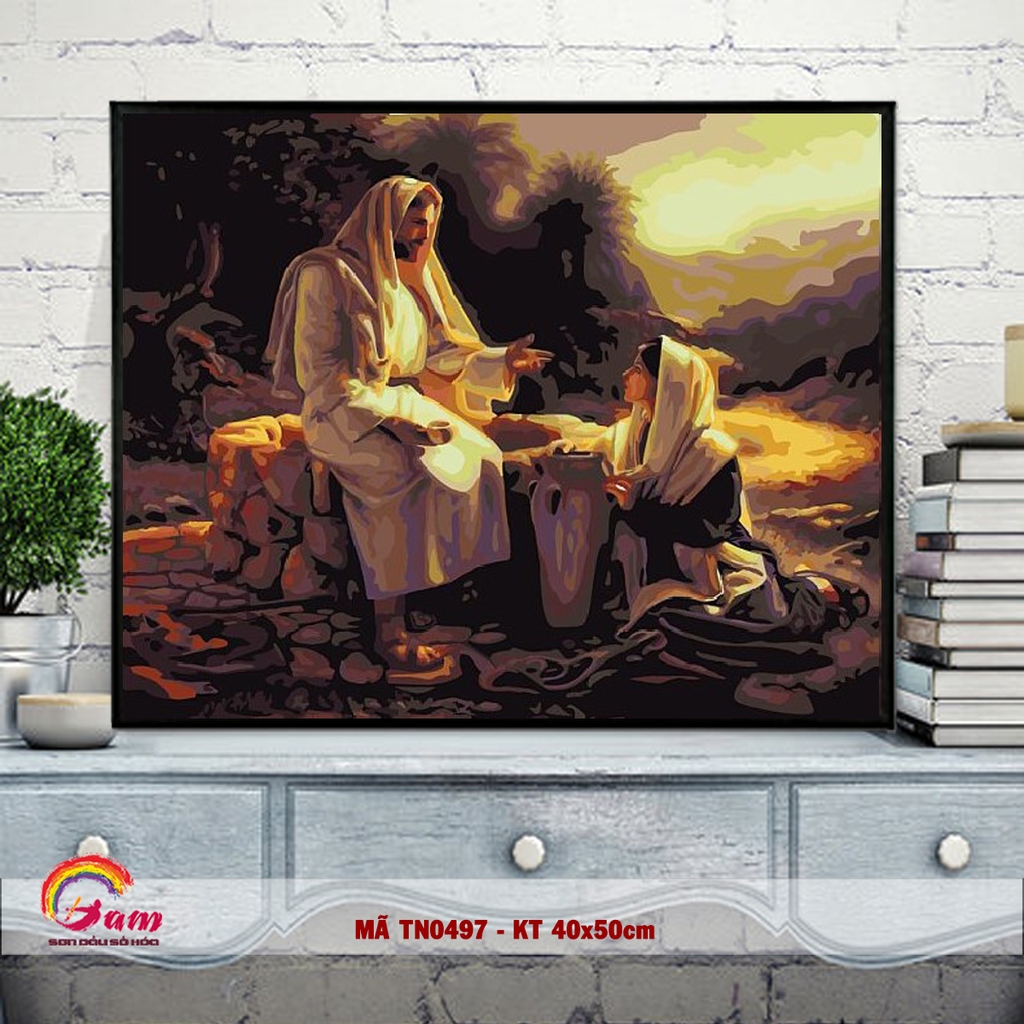 Tranh sơn dầu số hóa DIY tự tô màu - Mã TN0497 Chúa Giê Su Tranh tôn giáo