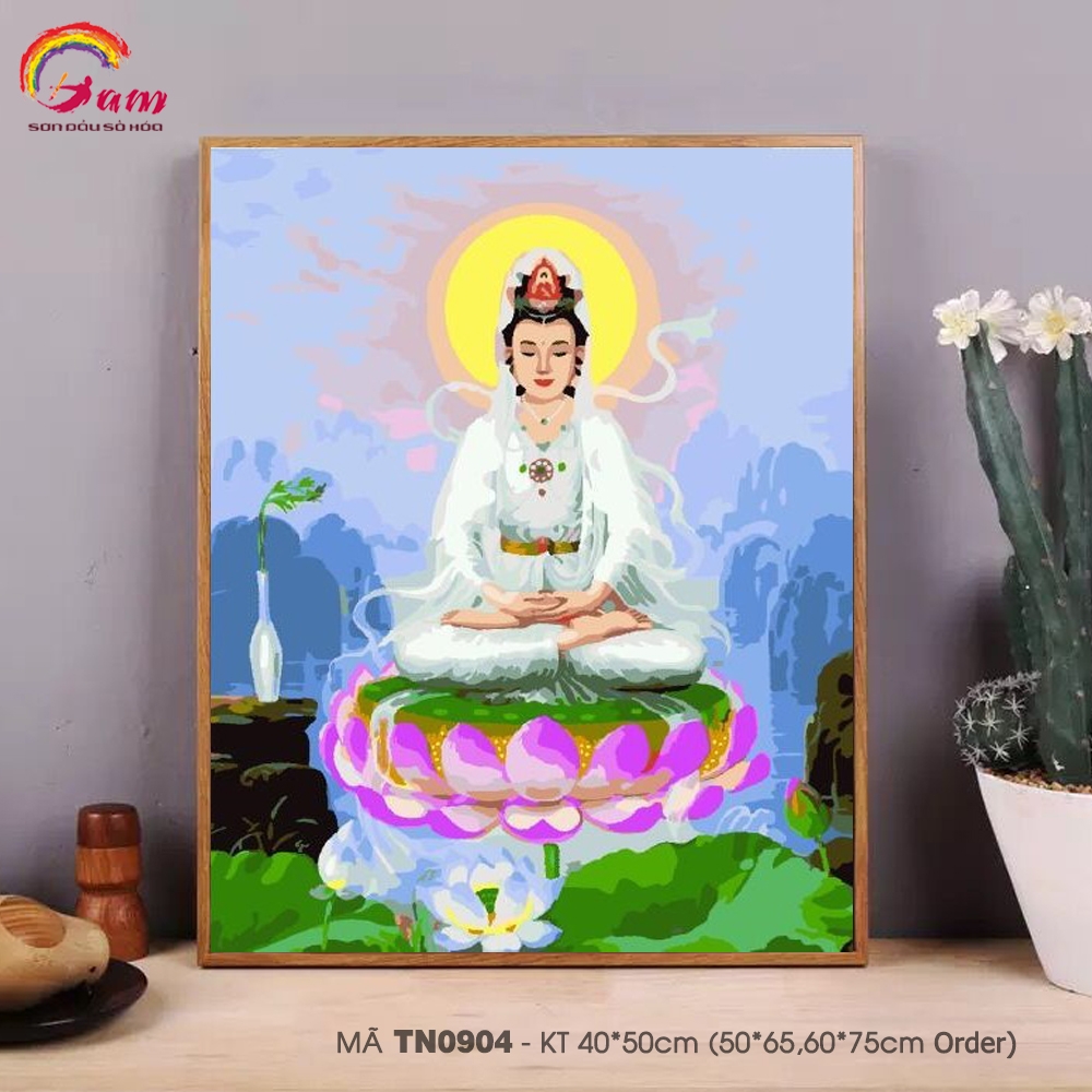 Tranh sơn dầu số hóa tự tô màu tự vẽ Gam - Tranh tôn giáo Quan Âm Bồ Tát mã TN0904