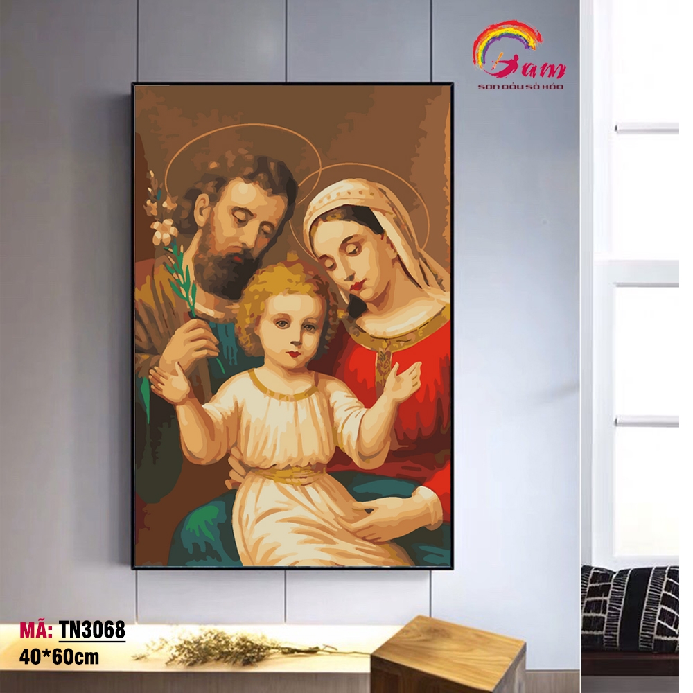 Tranh số hoá tự tô màu Gam Công giáo Gia đình Thánh Gia TN3068 40x60cm khung tự căng