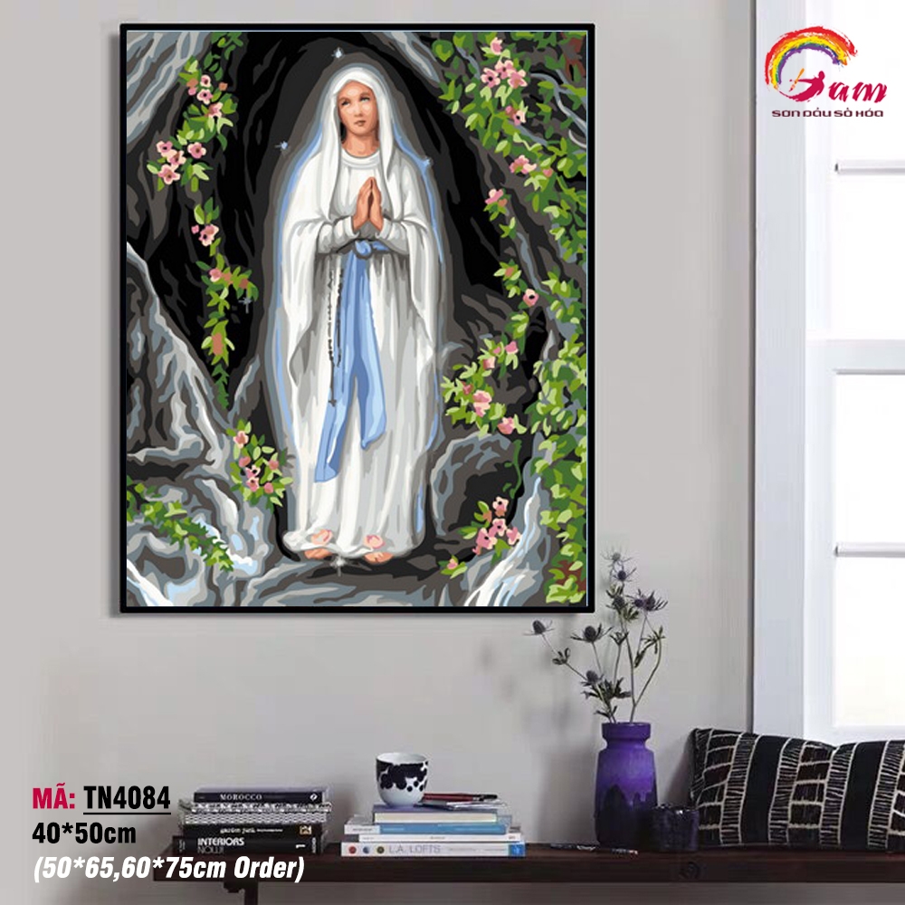 Tranh sơn dầu số hóa tự tô màu Gam Đức mẹ Maria TN4084