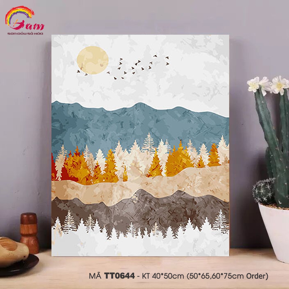 Tranh tự tô màu sơn dầu số hóa trừu tượng - Mã TT0644 Đàn chim di trú trên sa mạc