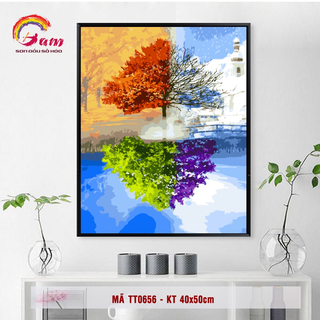 Tranh số hóa tự tô màu DIY trừu tượng - Mã TT0656 Xuân hạ thu đông
