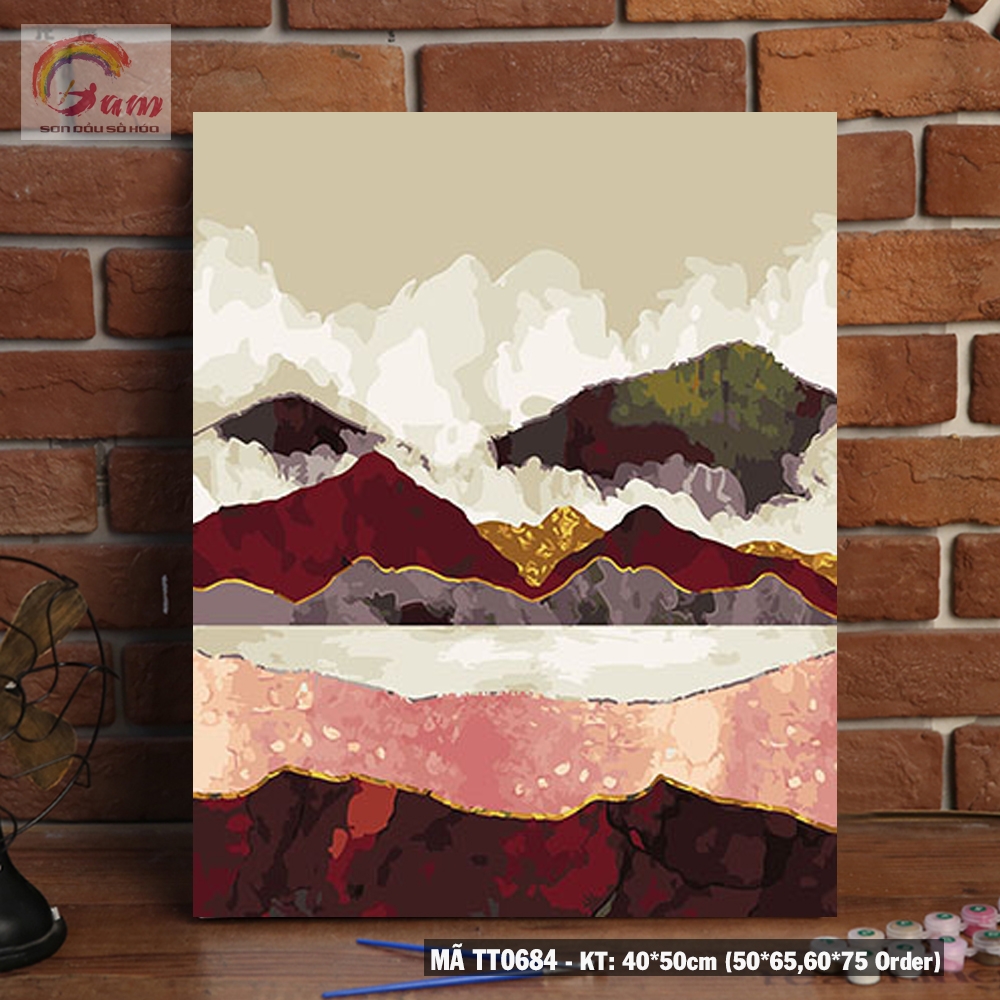 Tranh sơn dầu số hoá tự tô màu DIY mã TT0684 Tranh trừu tượng hiện đại đơn giản đêm trăng sa mạc