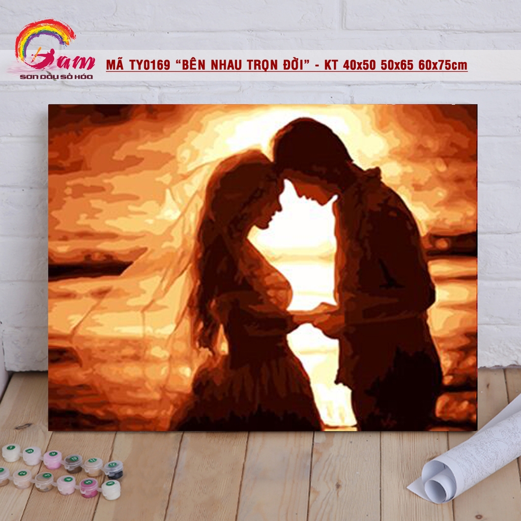 Tranh treo tường tự tô màu theo số Gam Tranh tình yêu đôi lứa bên ánh hoàng hôn mã TY0169
