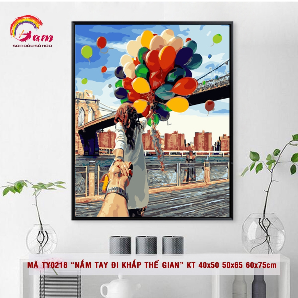Tranh số hóa tự tô màu nắm tay em đi khắp thế gian TY0218