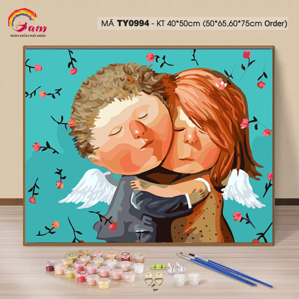 Tranh tô màu theo số sơn dầu số hóa thiên thần nhỏ TY0994
