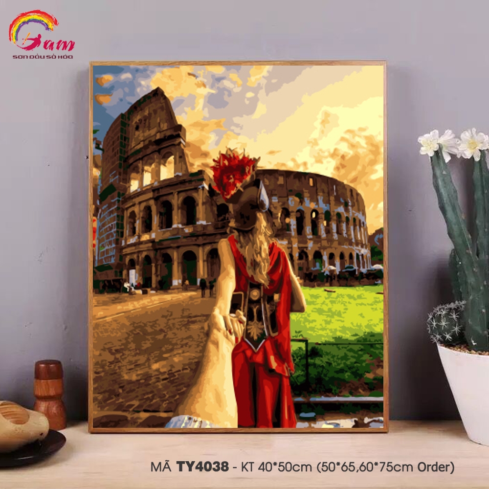 Tranh tự tô màu theo số sơn dầu số hóa tình yêu nắm tay em đi khắp thế gian TY4038