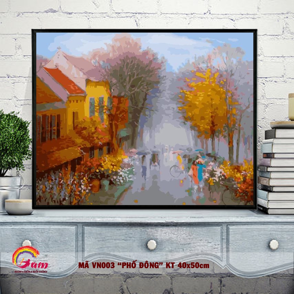 Tranh sơn dầu số hoá DIY tự vẽ - Mã VN003 PHỐ ĐÔNG - 40x50cm khung