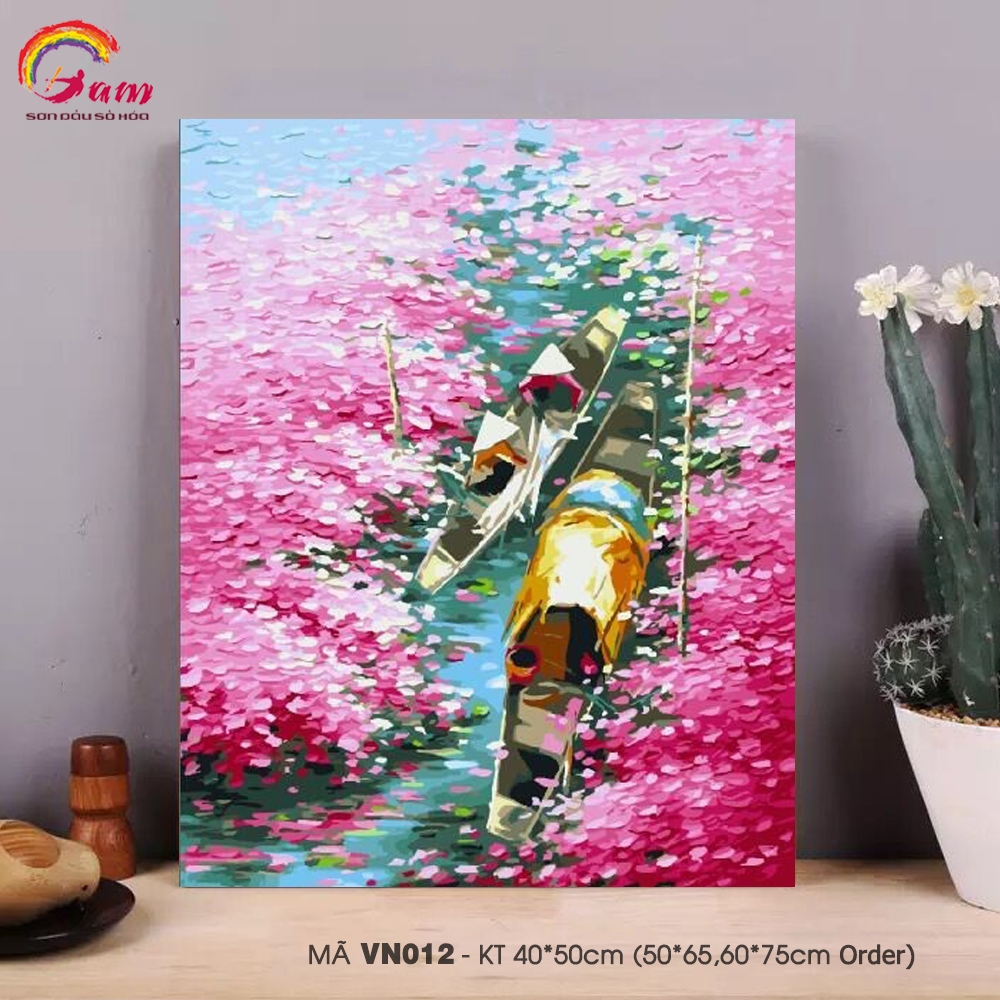 Tranh tô màu theo số sơn dầu số hóa Gam Tranh sông nước Việt Nam Sông hoa mã VN012