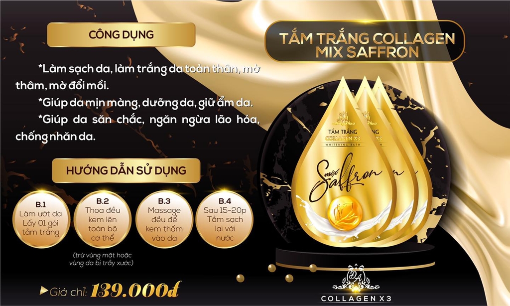 Tắm trắng Collagen X3 Luxury Mix Saffron Mỹ Phẩm Đông Anh™ Chính Hãng
