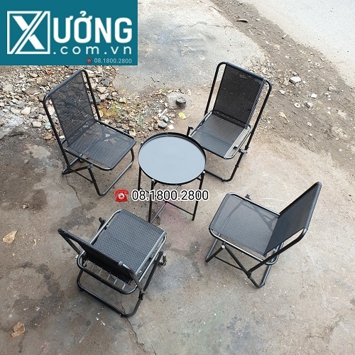 Ghế xếp mặt lưới khung sắt màu sơn tĩnh điện - Lưng thấp