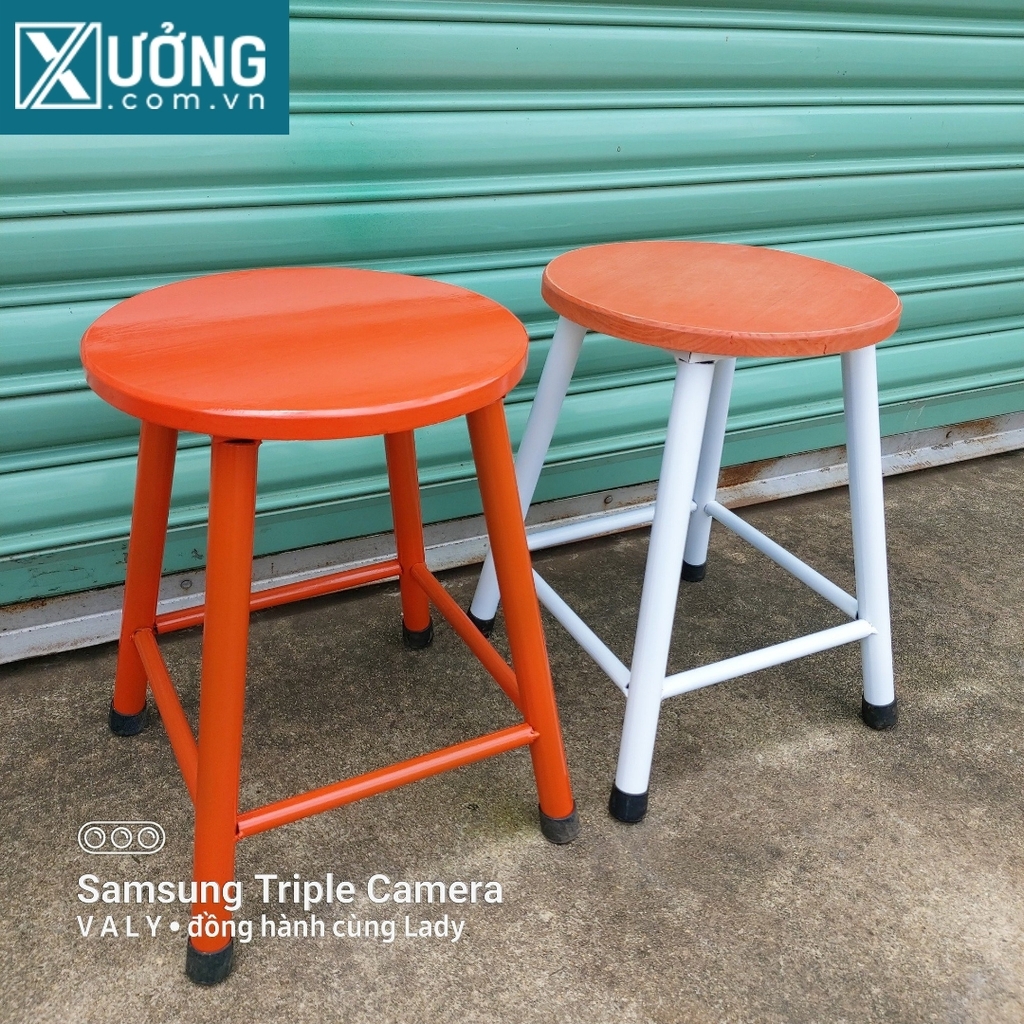 Ghế đôn chân sắt mặt gỗ tròn