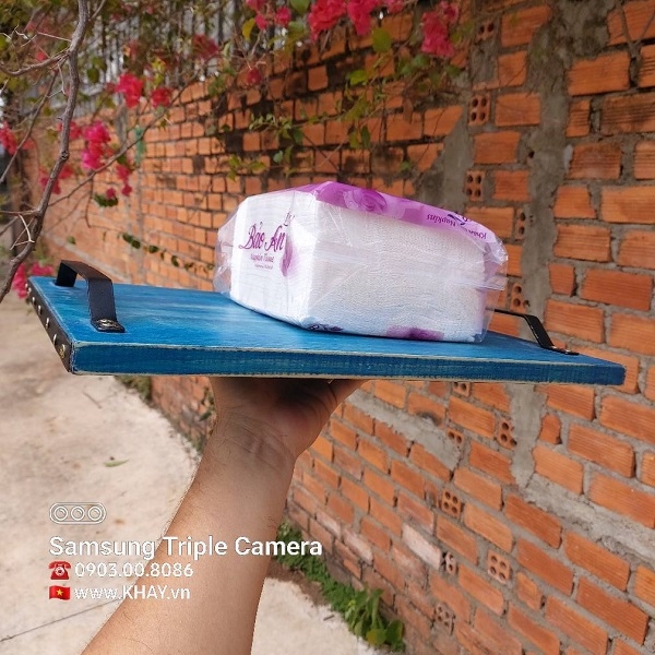 Khay gỗ xanh dương