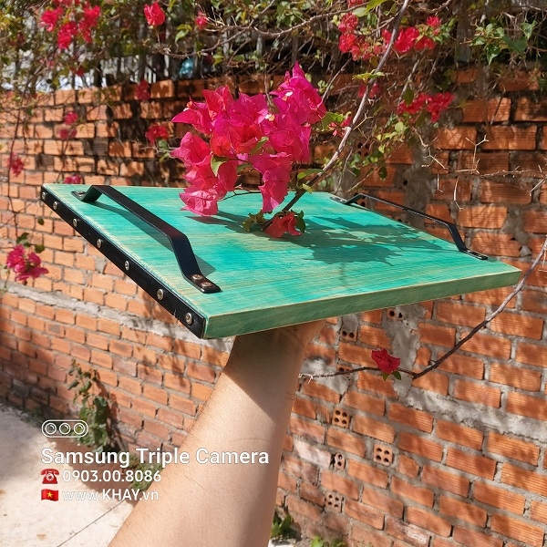 Khay gỗ xanh lá