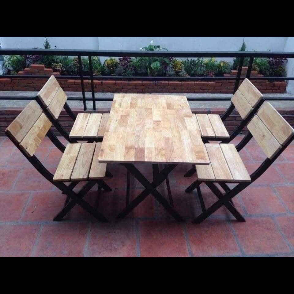 Bàn ghế xếp cafe gỗ Cao su