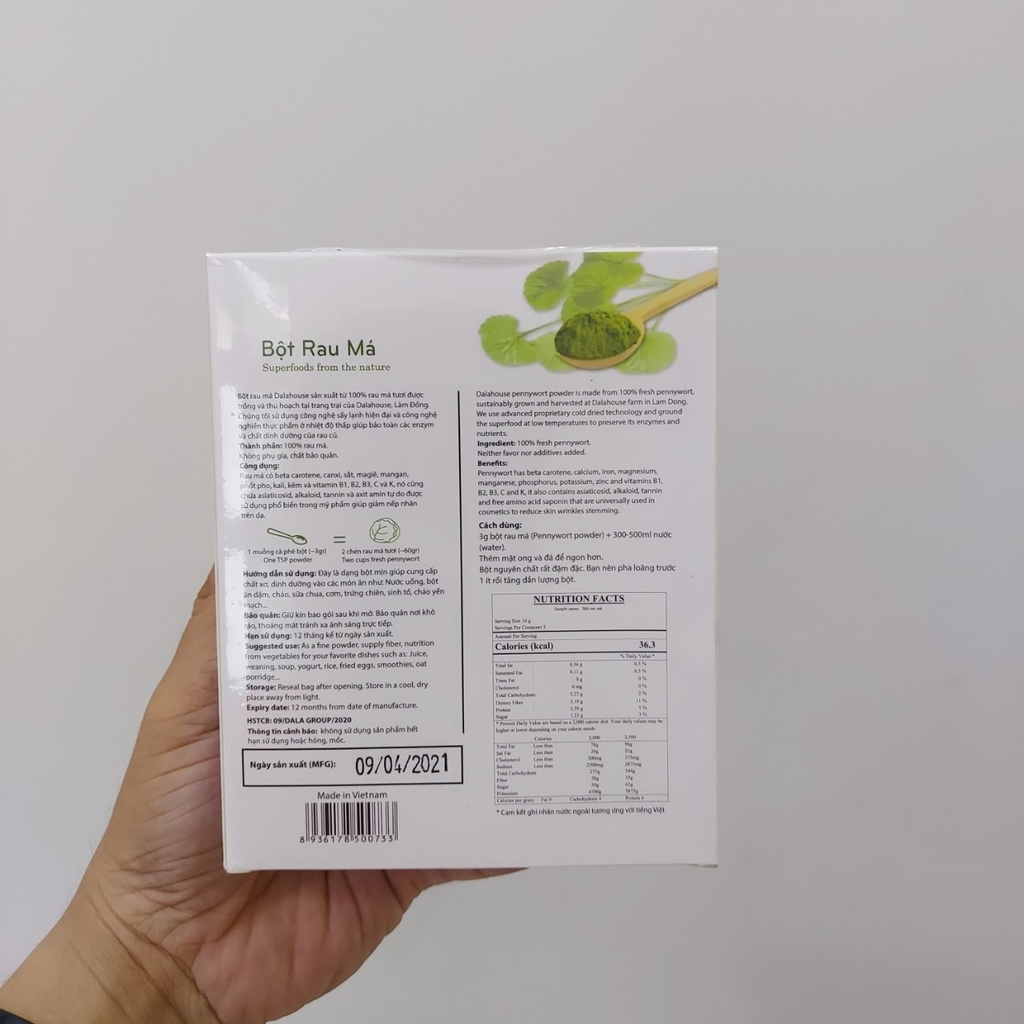 Bột rau má  nguyên chất sấy lạnh Dalahouse hộp 60g (20gói x 3g )