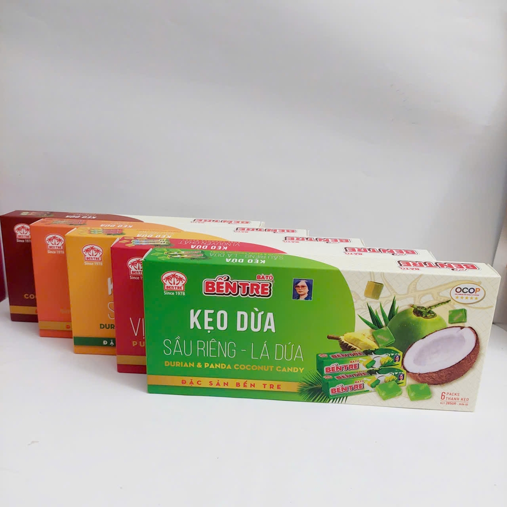 Kẹo dừa đặc sản Bến Tre Hai Tỏ hộp 6 thanh vị nguyên chất