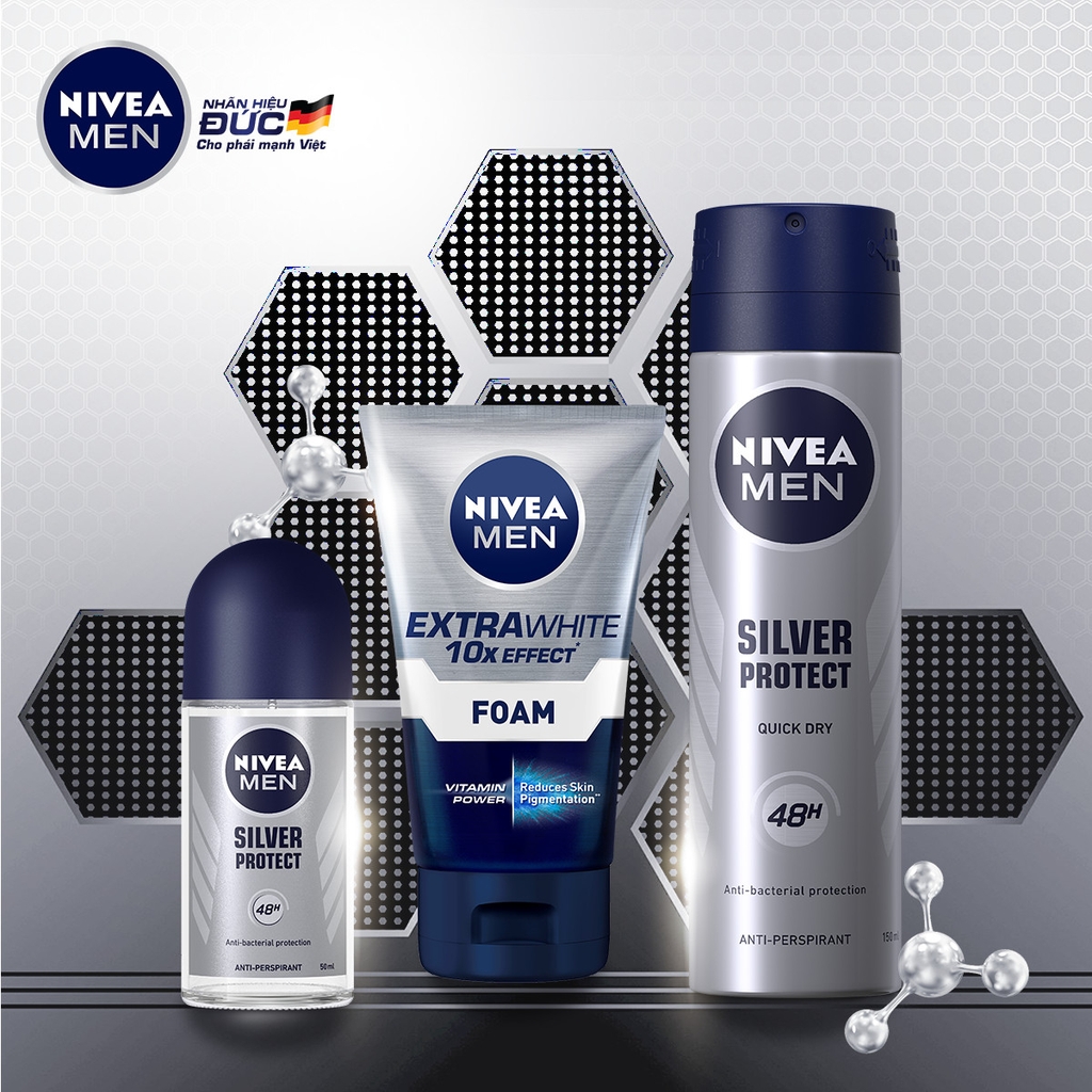 Bộ 3 sản phẩm Xịt và Lăn Ngăn Mùi NIVEA MEN Silver Protect