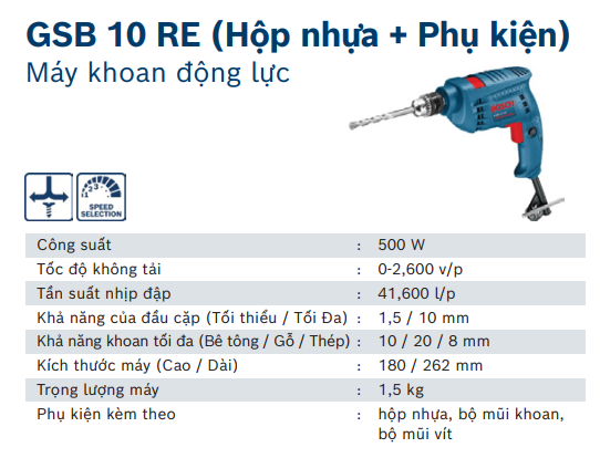 Máy khoan động lực GSB 10 RE Professional (Bộ set + hộp nhựa)
