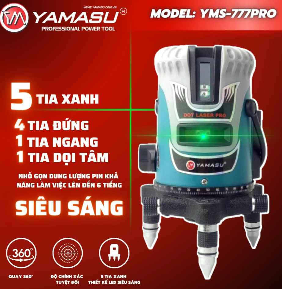Máy Cân Bằng Laser 5 Tia Xanh YAMASU YMS-777 Pro Bản Cao Cấp