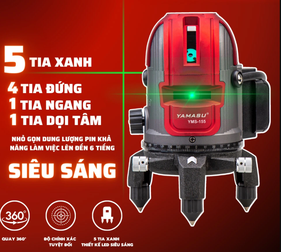 Máy cân mực laser 5 tia xanh YAMASU YMS-155