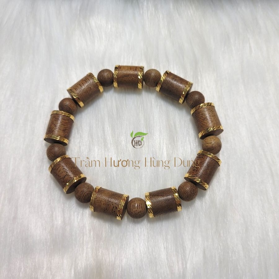 VÒNG TAY TRẦM HƯƠNG TRỤ TRÚC BỌC VÀNG - 10MM