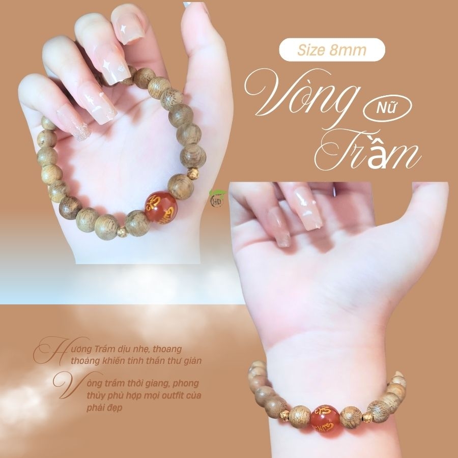 VÒNG TRẦM HƯƠNG TỰ NHIÊN NỮ SIZE 8 LY,  MIX HẠT PHONG THỦY