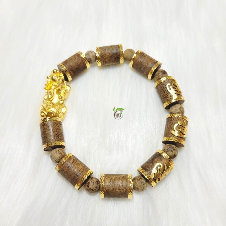 VÒNG TRẦM HƯƠNG PHÚC LỘC THỌ MIX TỲ HƯƠU VÀNG