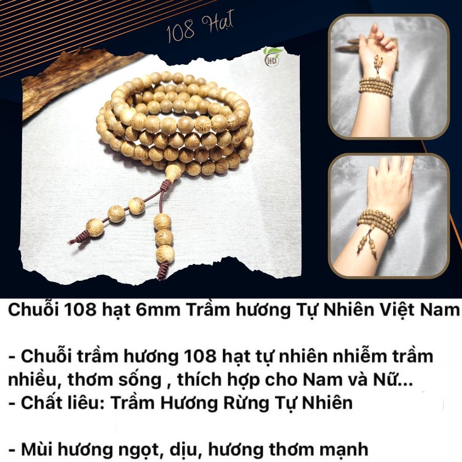 CHUỖI TRÀNG 108 HẠT TRẦM HƯƠNG TỰ NHIÊN SIZE 6 LI