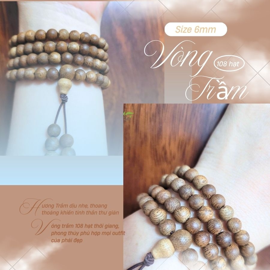 CHUỖI TRÀNG 108 HẠT TRẦM HƯƠNG TỰ NHIÊN SIZE 6 LI - VIP