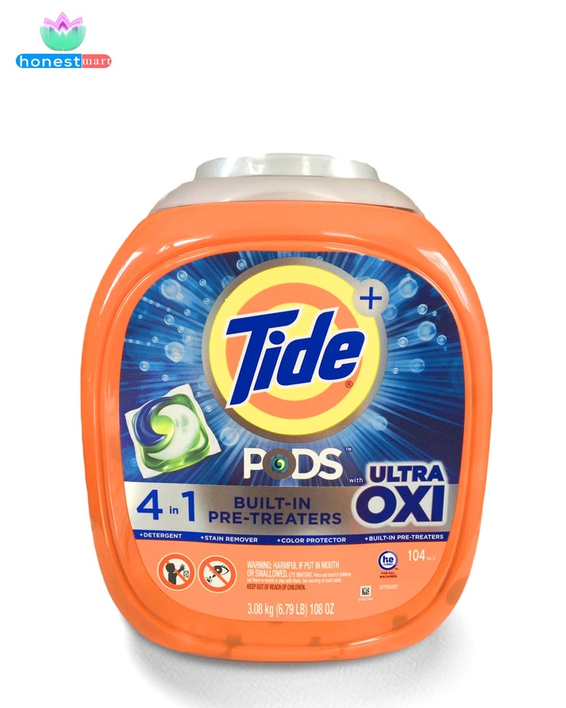 Viên giặt Tide Pods with Ultra Oxi HE Laundry Detergent Pods 104 viên