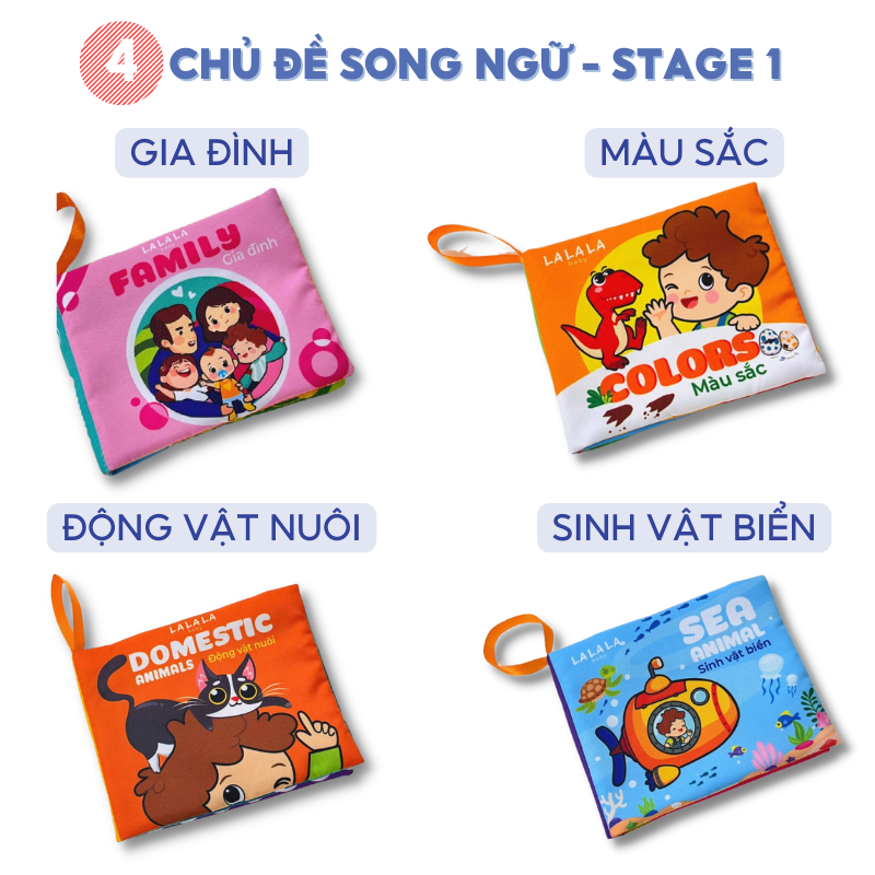 Combo Stage 1 - 4 Chủ Đề Sách Vải Cho Bé Lalala Baby Mẫu Mới - Gia Đình, Sinh Vật Biển, Màu Sắc, Động Vật