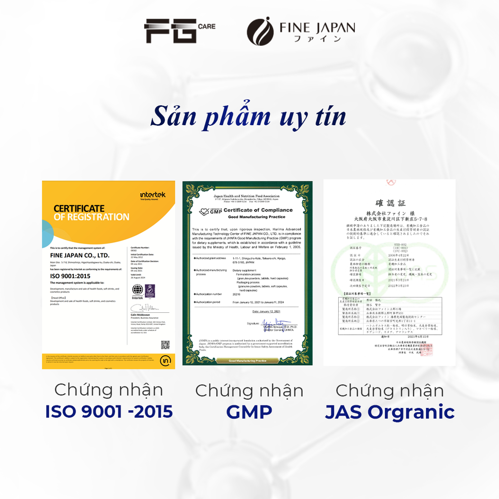 Chứng nhận độ an toàn và hiệu quả của Collagen Yến Fine Japan