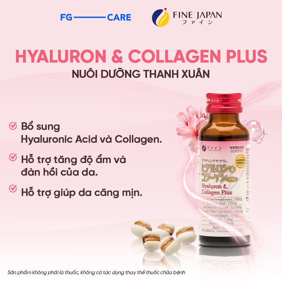 Nước uống dưỡng da Fine Japan Hyaluron & Collagen Plus 10 Chai 50ml