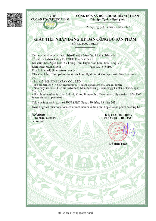 Nước uống Fine Japan Hyaluron & Collagen with Swallow's Nest 10 Chai x 50ml