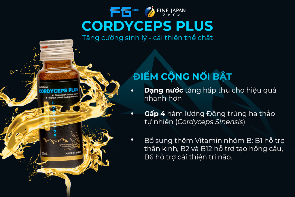Nước Uống Đông Trùng Hạ Thảo Fine Japan Cordyceps Plus - Hộp 10 Chai X 50ml