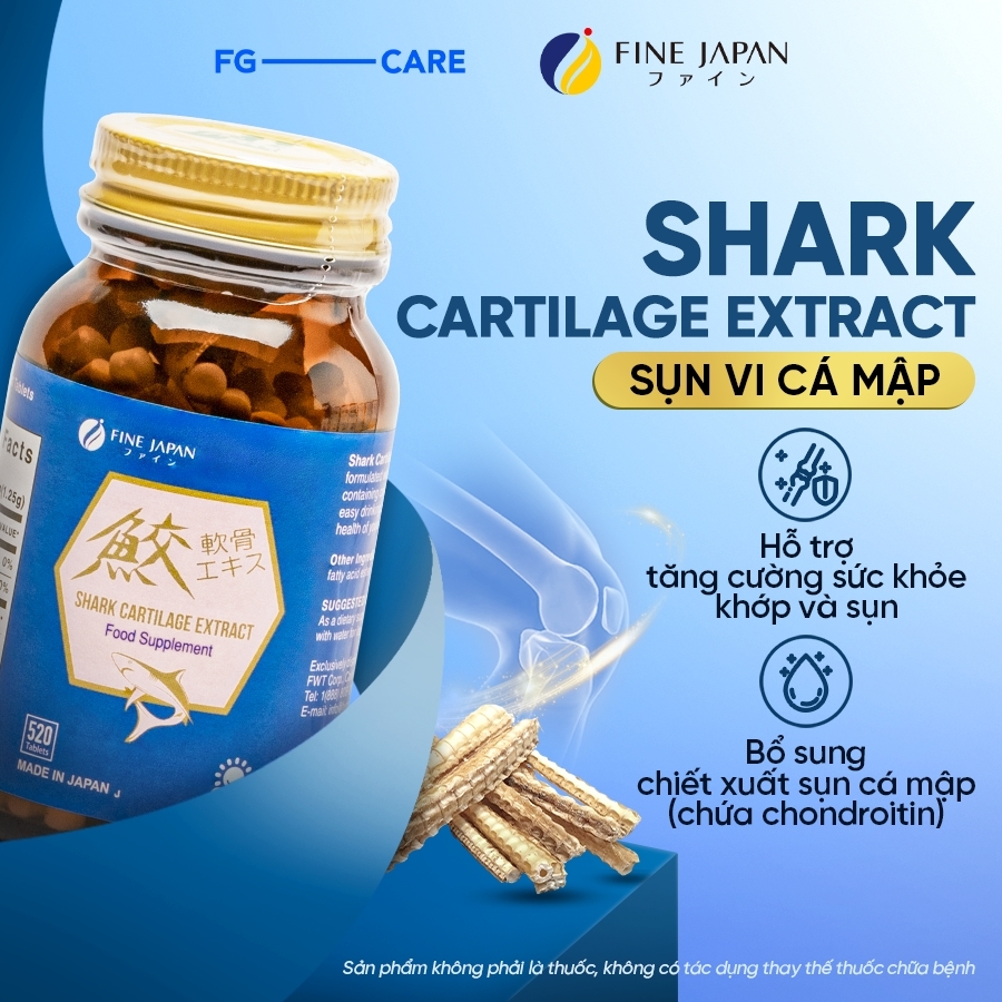(Combo 2) Viên Uống Hỗ Trợ Xương Khớp Sụn Vi Cá Mập Fine Japan Shark Cartilage Extract 520 Viên