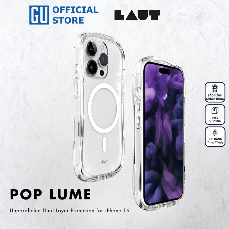 Ốp Lưng LAUT POP LUME Cho iPhone 16 Pro/16 Pro Max: Trong Suốt, Bảo Vệ Vượt Trội