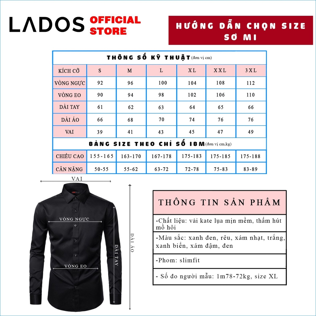 Áo sơ mi nam trơn dài tay LADOS  779  Lados