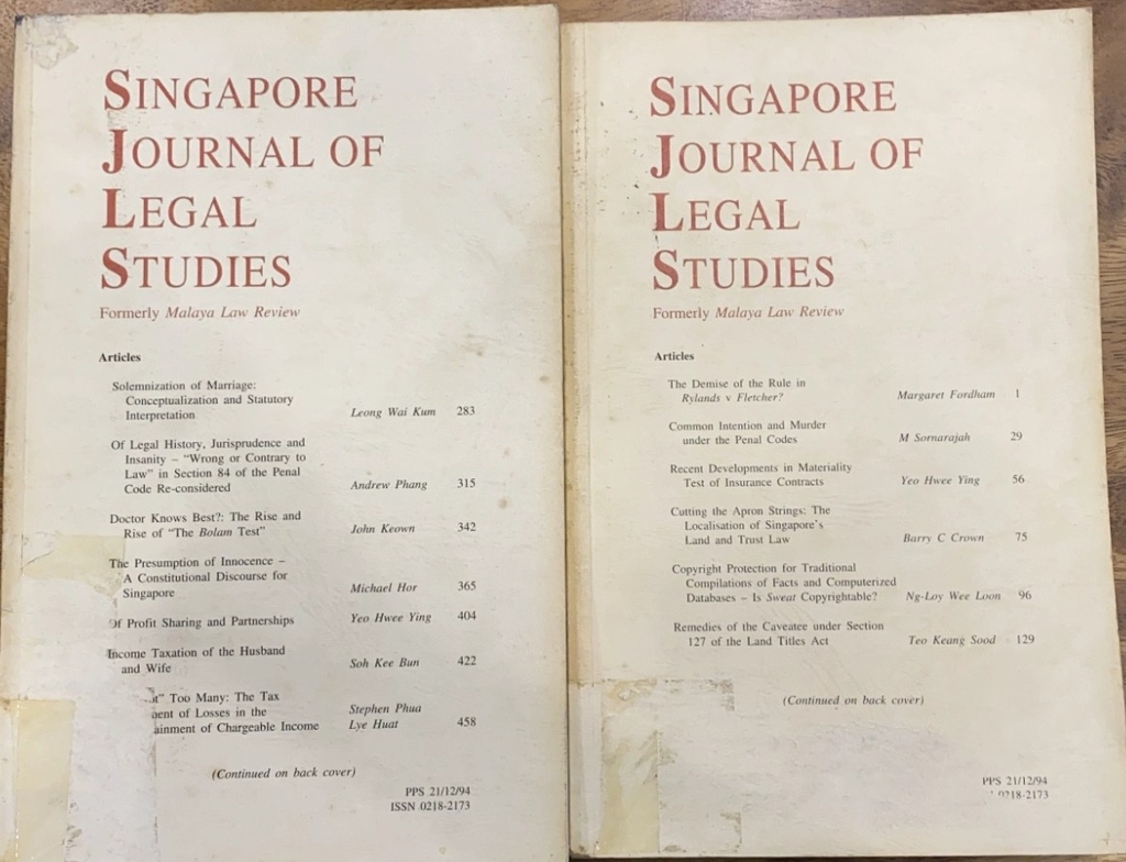 Singapore Journal Of Legal Studies 1995