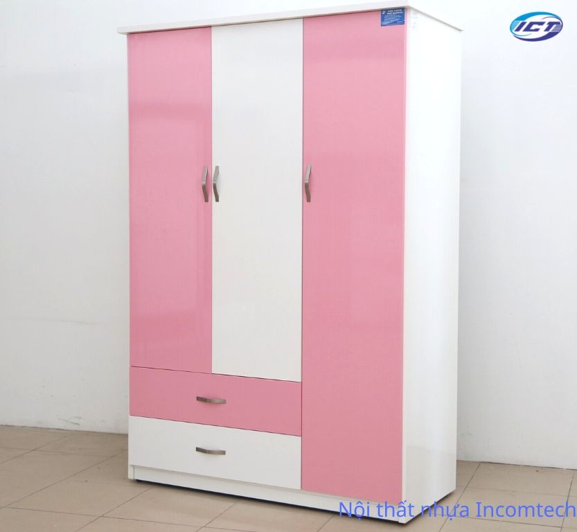 Tủ quần áo nhựa 3 buồng 2 ngăn kéo màu hồng trắng | Siêu thị Nội thất TOKA Tủ Quần Áo Nhựa 3 Buồng 2 Ngăn Kéo Màu Hồng Trắng | Siêu Thị Nội Thất Toka