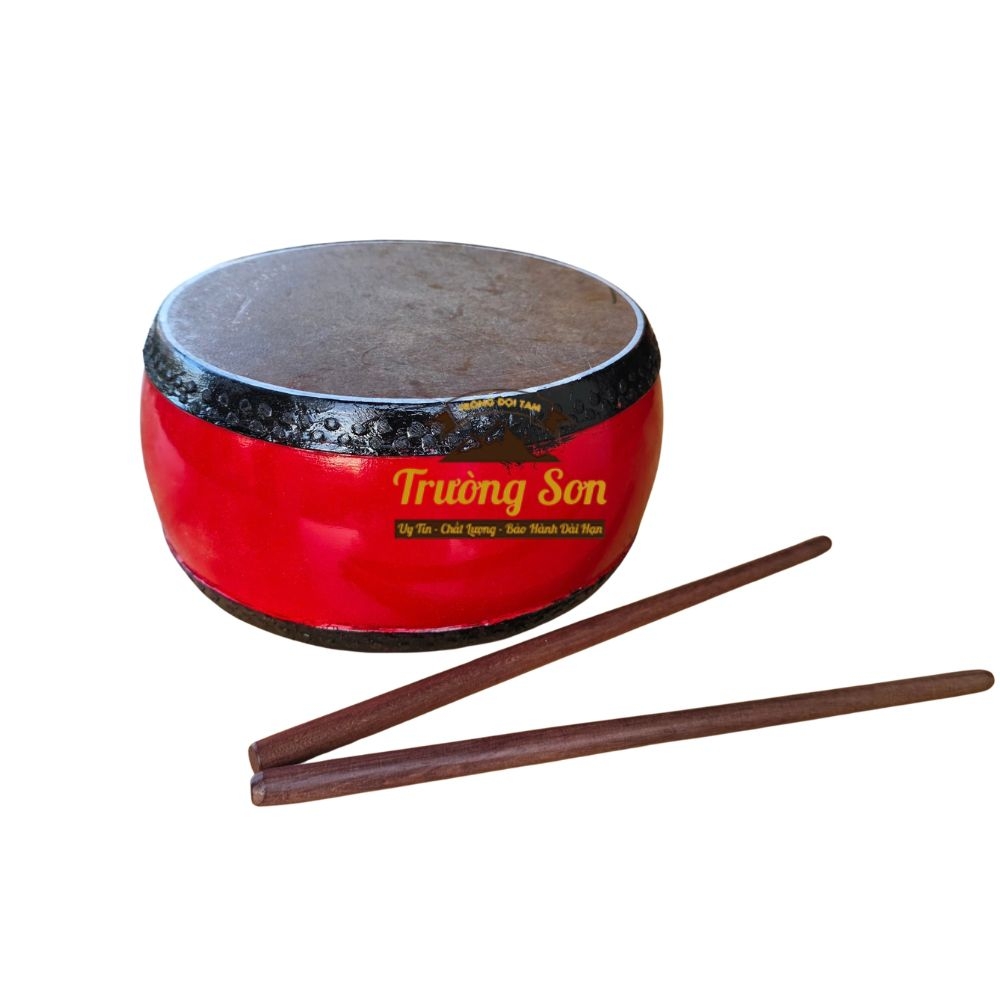 Trống Đế 20×10cm Tang Ghép Gỗ Mít Sơn Đỏ – Mặt Da Trâu