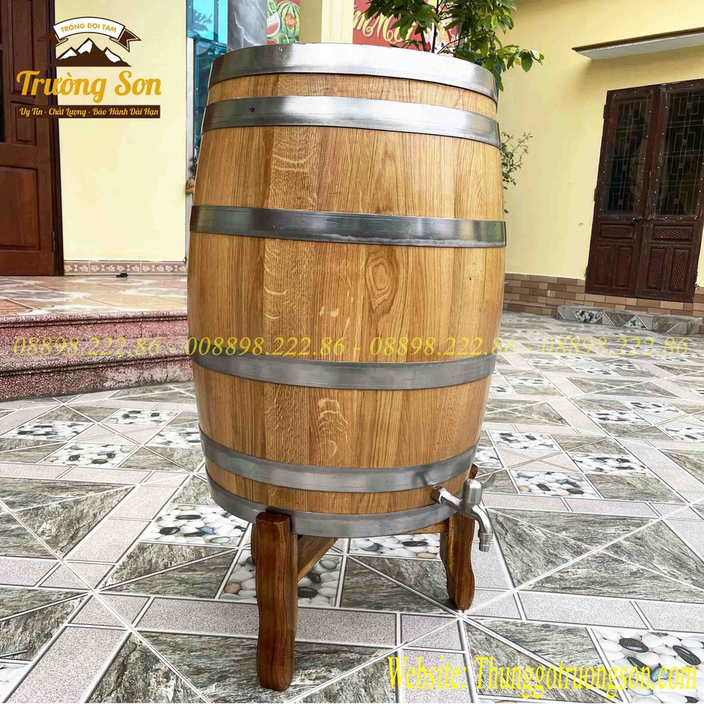 Thùng gỗ sồi 100 lít dáng đứng vòi inox