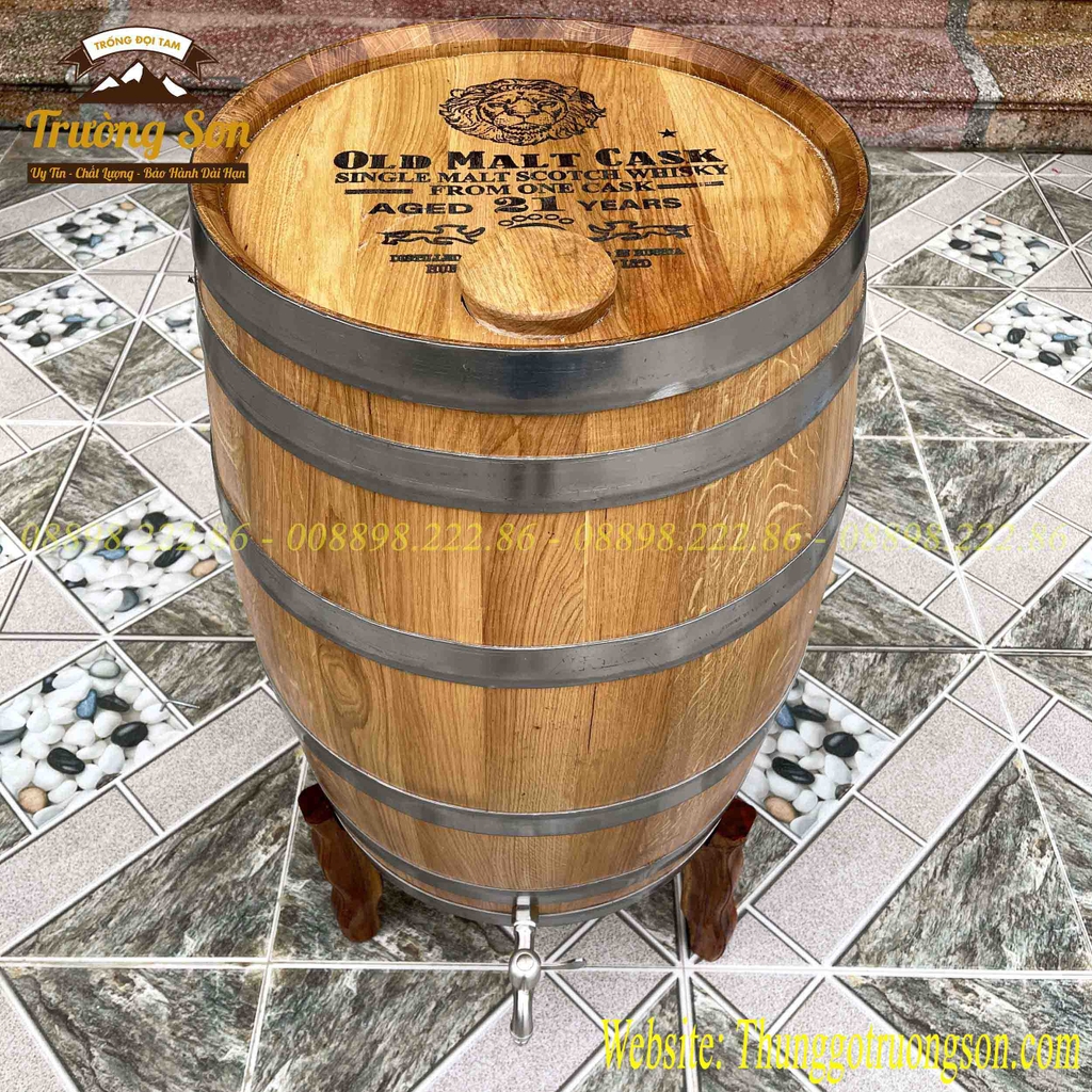 Thùng gỗ sồi 100 lít dáng đứng vòi inox