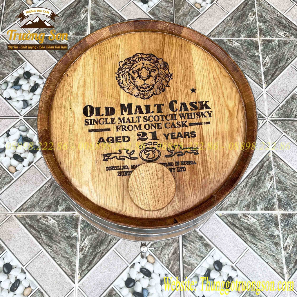 Thùng gỗ sồi 100 lít dáng đứng vòi inox