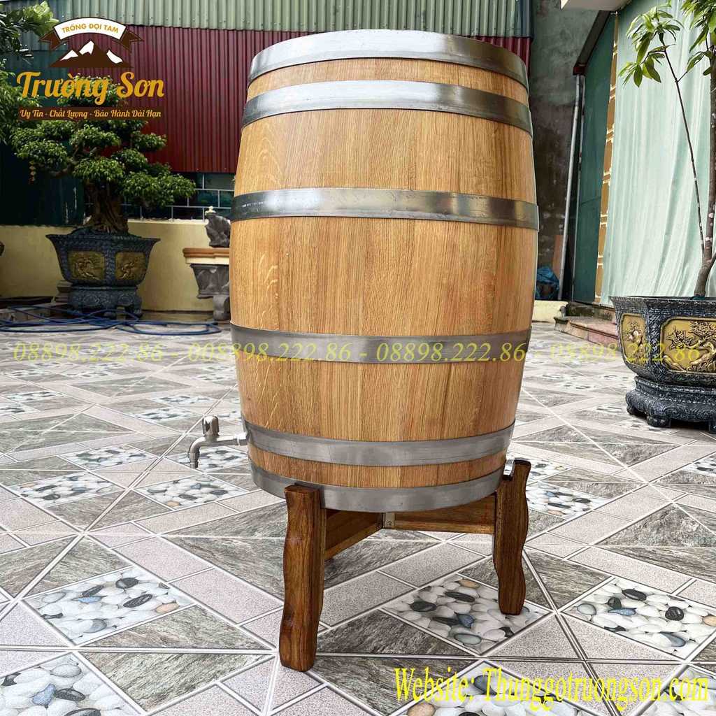 Thùng gỗ sồi 100 lít dáng đứng vòi inox