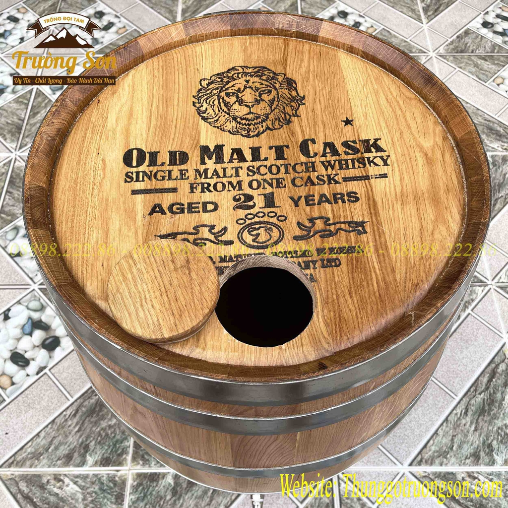 Thùng gỗ sồi 100 lít dáng đứng vòi inox