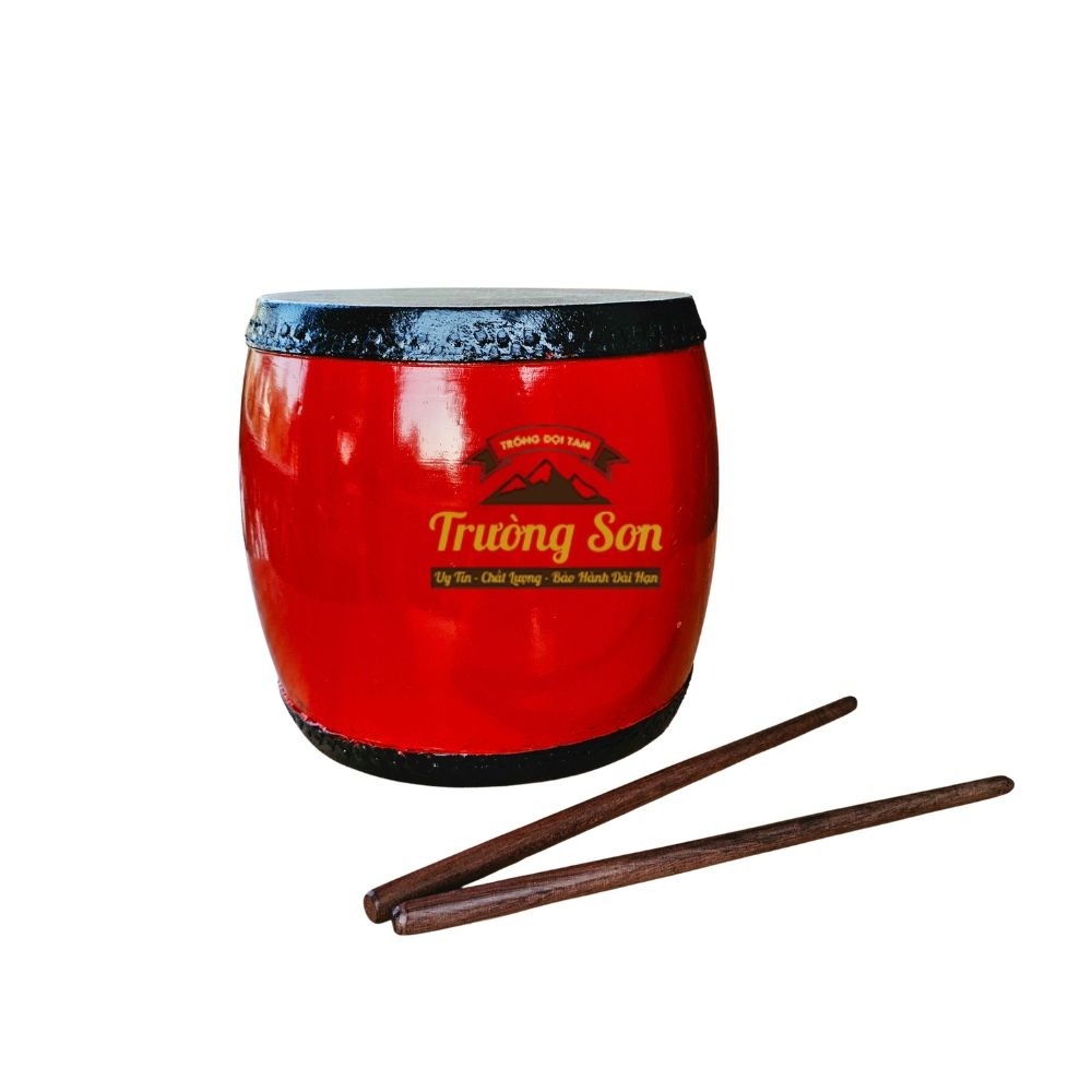 Trống Đế 16x16cm Tang Ghép Gỗ Mít Da Trâu Sơn Đỏ