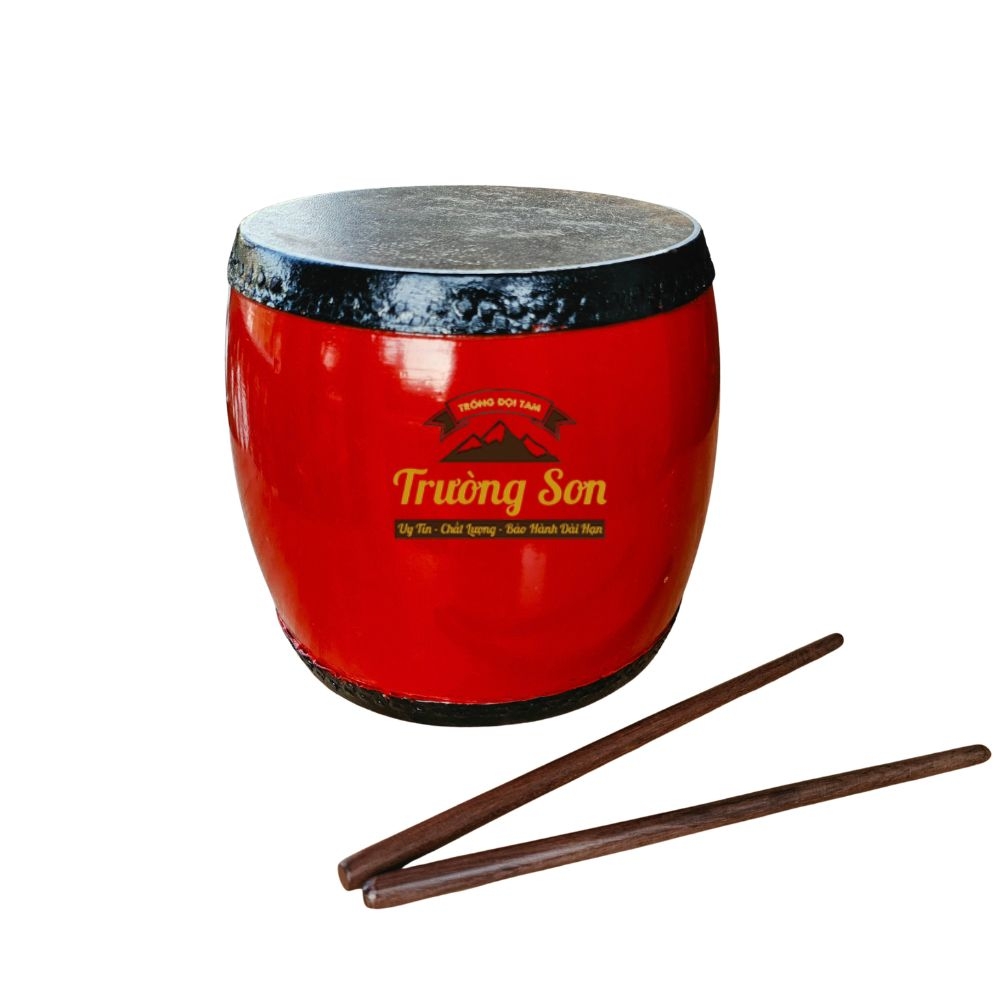 Trống Đế 20×20cm Tang Ghép Gỗ Mít Sơn Đỏ – Mặt Da Trâu
